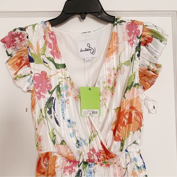 NWT Sam Edelman V-Neck Floral Midi Dress in White/Multi - Picture 9 of 9